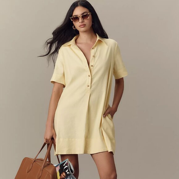 The Pollie Short-Sleeve Swing Tunic Mini Dress: Linen Blend Edition - Picture 4 of 5